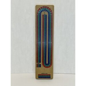 Vintage Plastic‎ 3 Track Cribbage Board Game with Pegs and Storage Tan